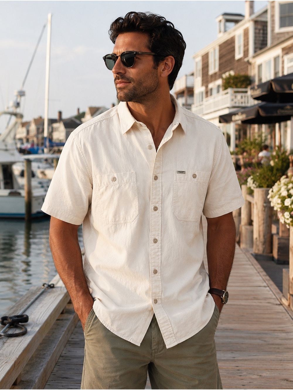 Polo Sport Sportsman Ralph Lauren Utility Safari Shirt Ivory Cotton Large
